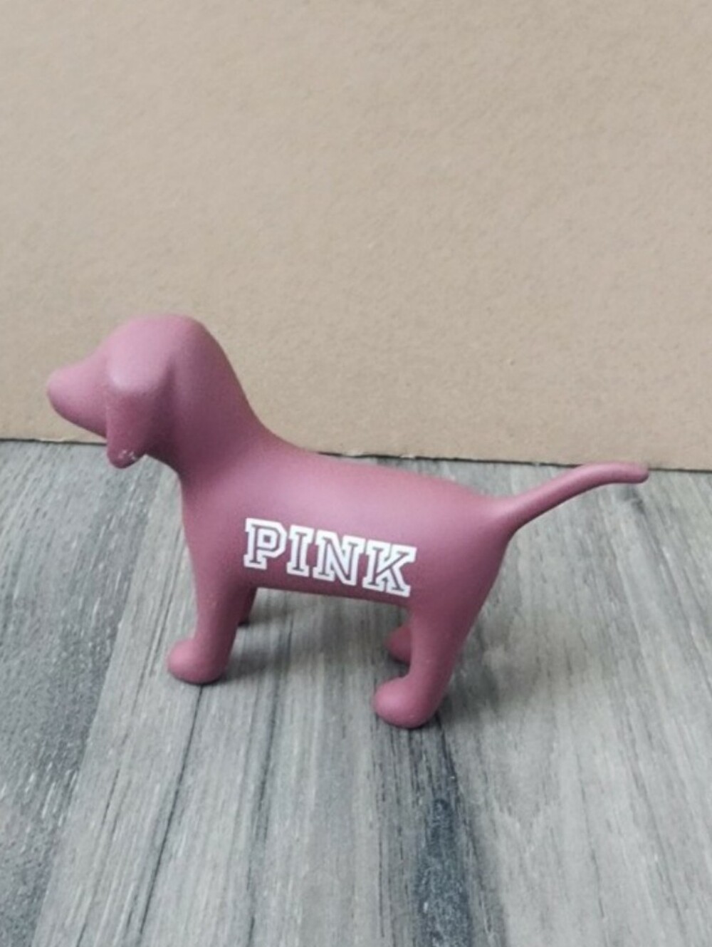 PINK Victoria's Secret Plastic Matte Rose Dog Figurine with White Logo